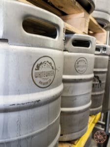 whitewater rafting company kegs seen at brewery tour