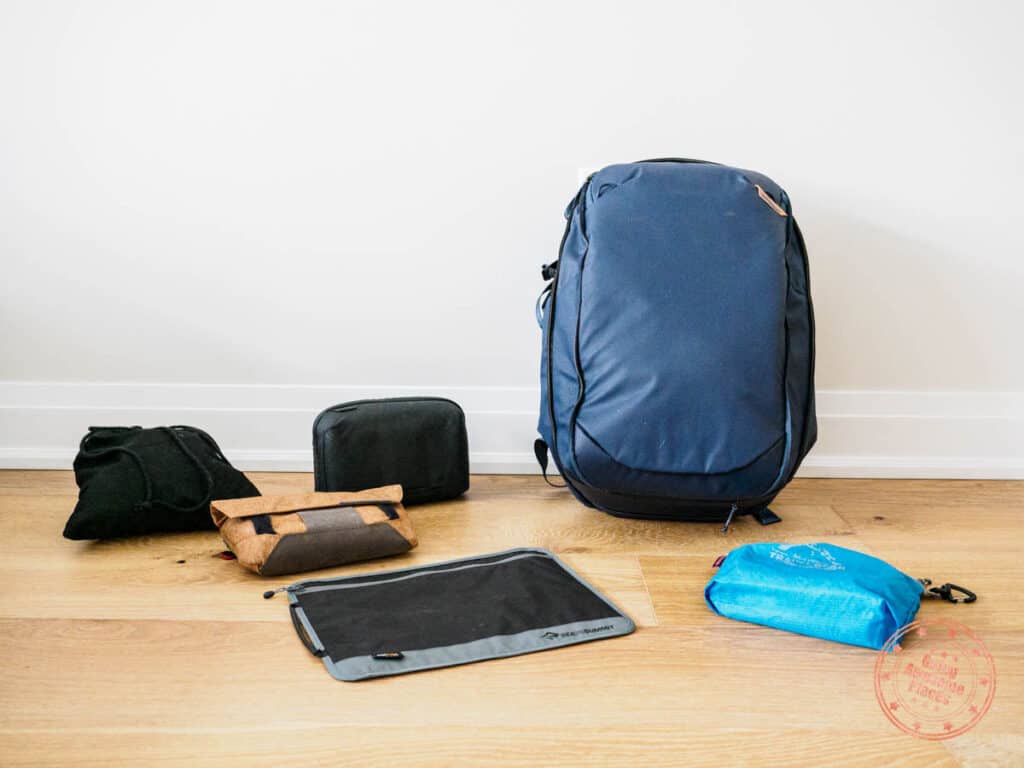 backpack and tech organizers