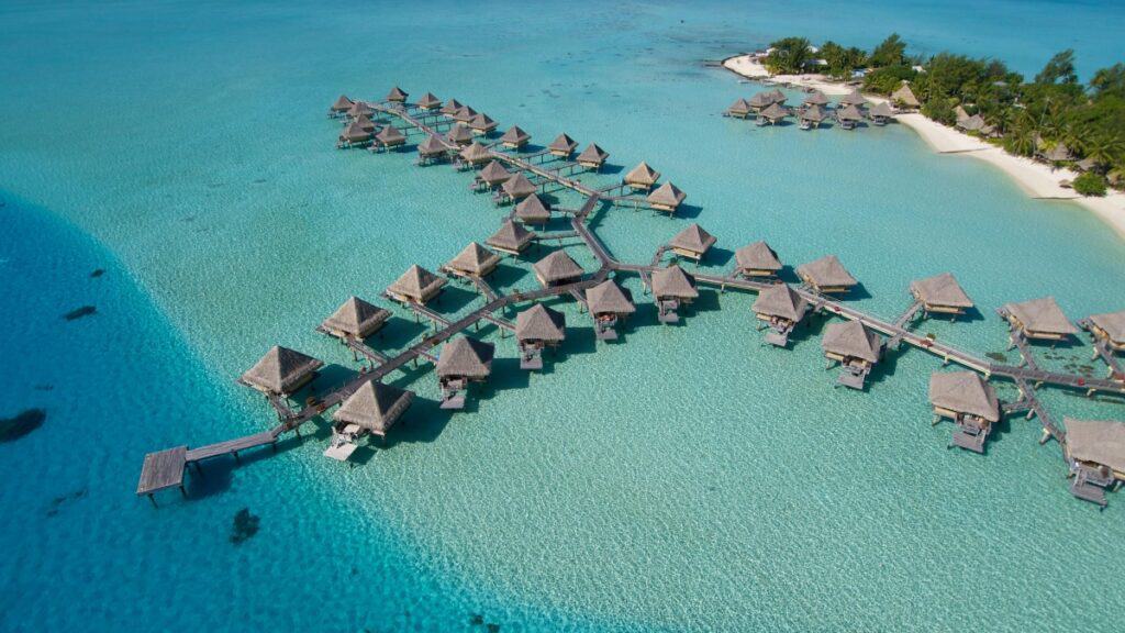 aerial view of Overwater bungalows Intercontinental Le Moana Bora Bora 