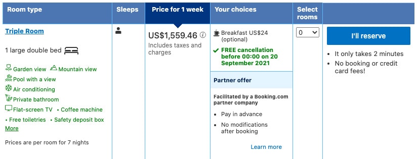 booking.com kauai beach resort comparison total cost
