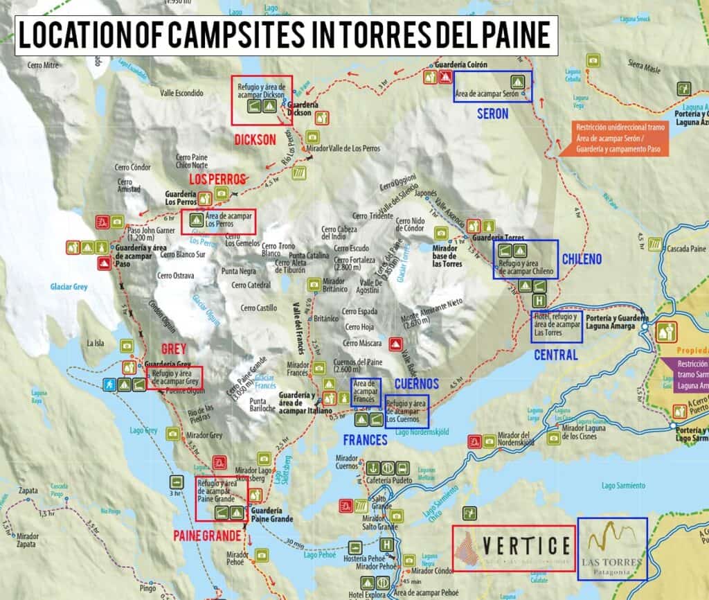 campsite locations in torres del paine by company