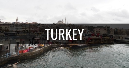 destination turkey banner over city landscape