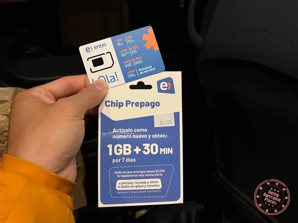 entel prepaid sim card for use in torres del paine and at riverside camp