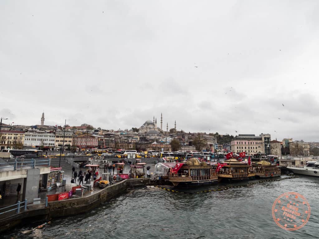 skyline view of the european side of istanbul from galata bridge