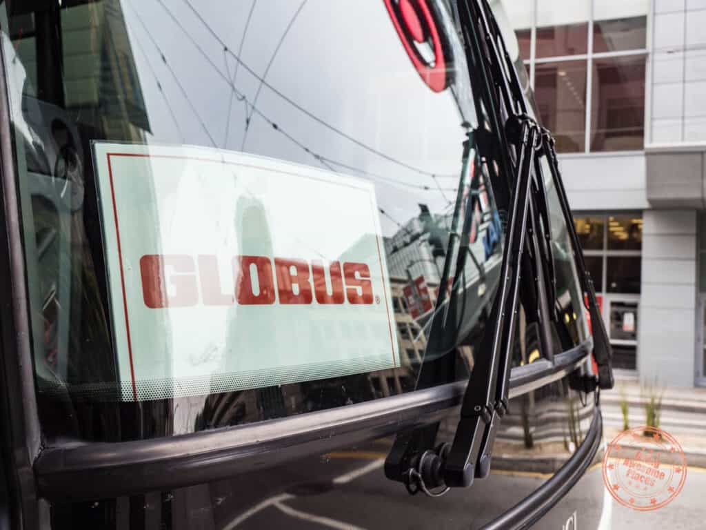globus tours usa bus sign in windshield