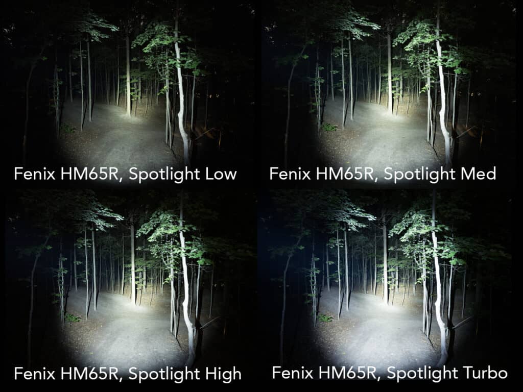 headlamp light testing fenix hm65r spotlight