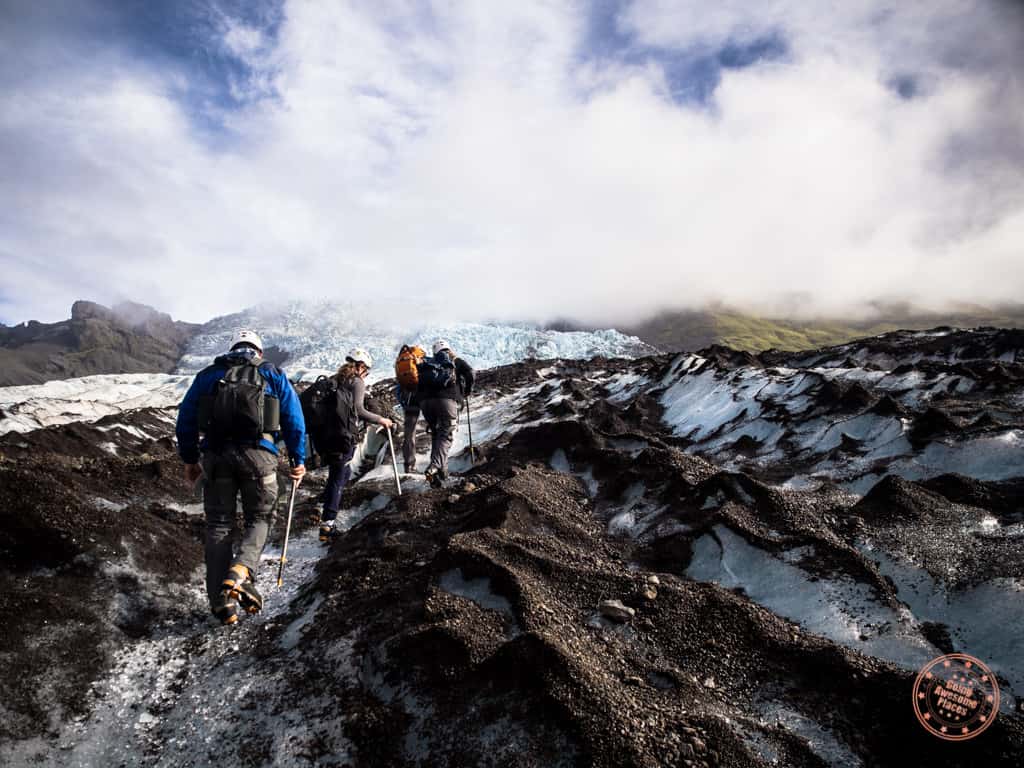 hiking up to falljokull glacier on vatnajokull in iceland