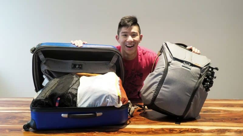 packing light with carry-on suitcase and backpack