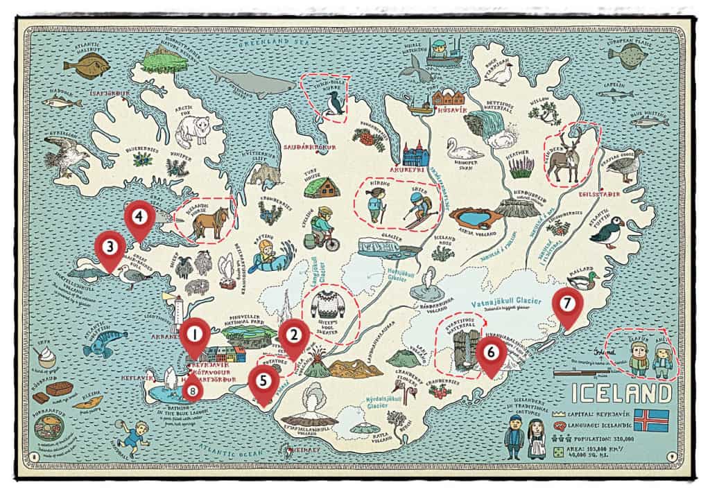 map covering the 8 day iceland road trip