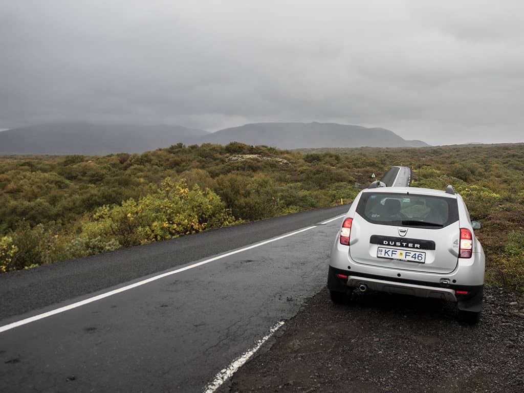 dacia duster side of the road in where to rent a car in iceland guide