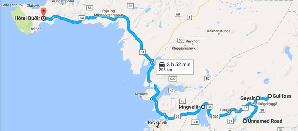 iceland in 8 days itinerary road trip map - day 3 route