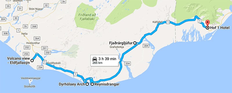 8 day iceland itinerary road trip map - day 6 route