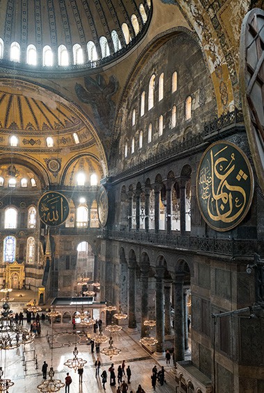 hagia sophia mosque interior view from the second level balcony