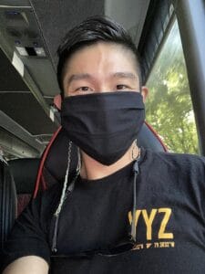 mandatory masks on the bus for health and safety with globus