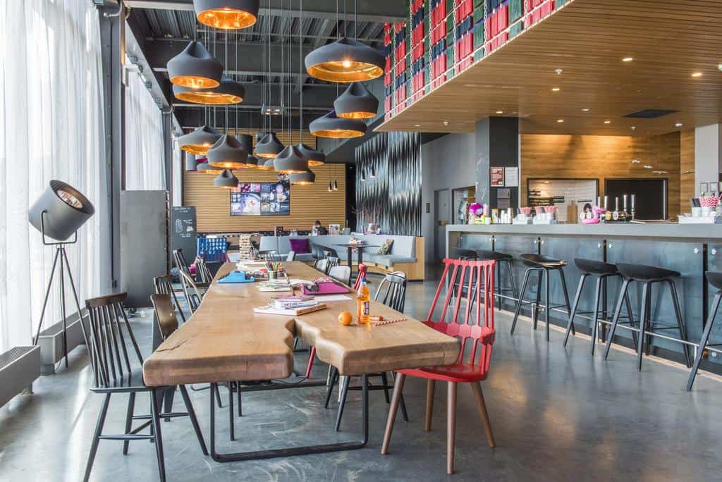 moxy aberdeen airport hotel in scotland and its bar and lounge space