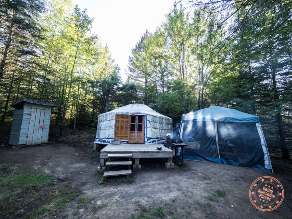 nature's harmony mongolian yurt site with compost toilet and gazebo in the ontario forest