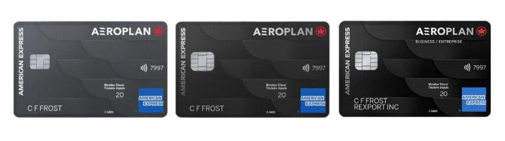 all 3 new american express aeroplan cards laid out side by side