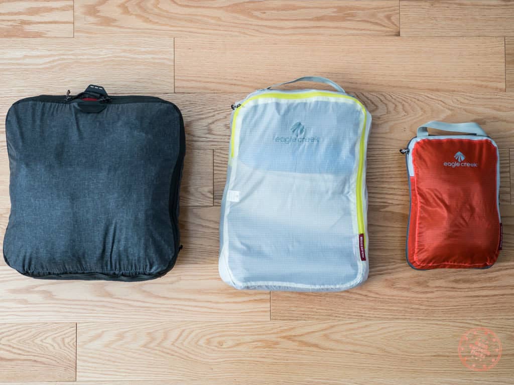 assorted packing cubes help with minimalist travel packing 