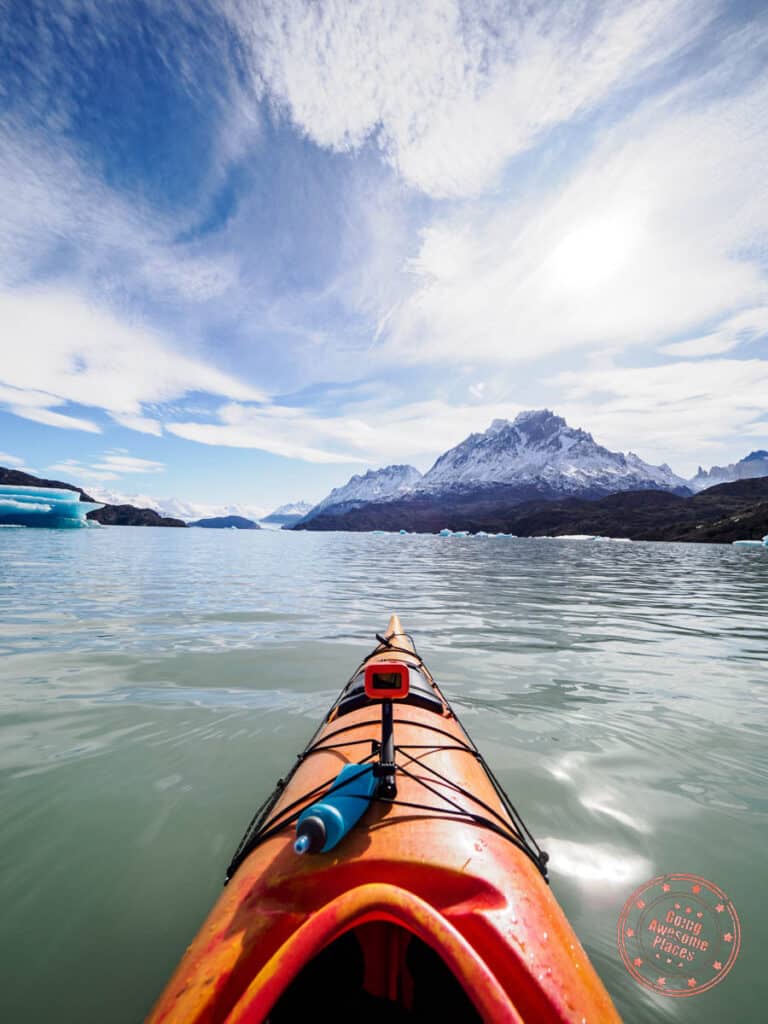 paddle grey lake with icebergs in patagonia itinerary