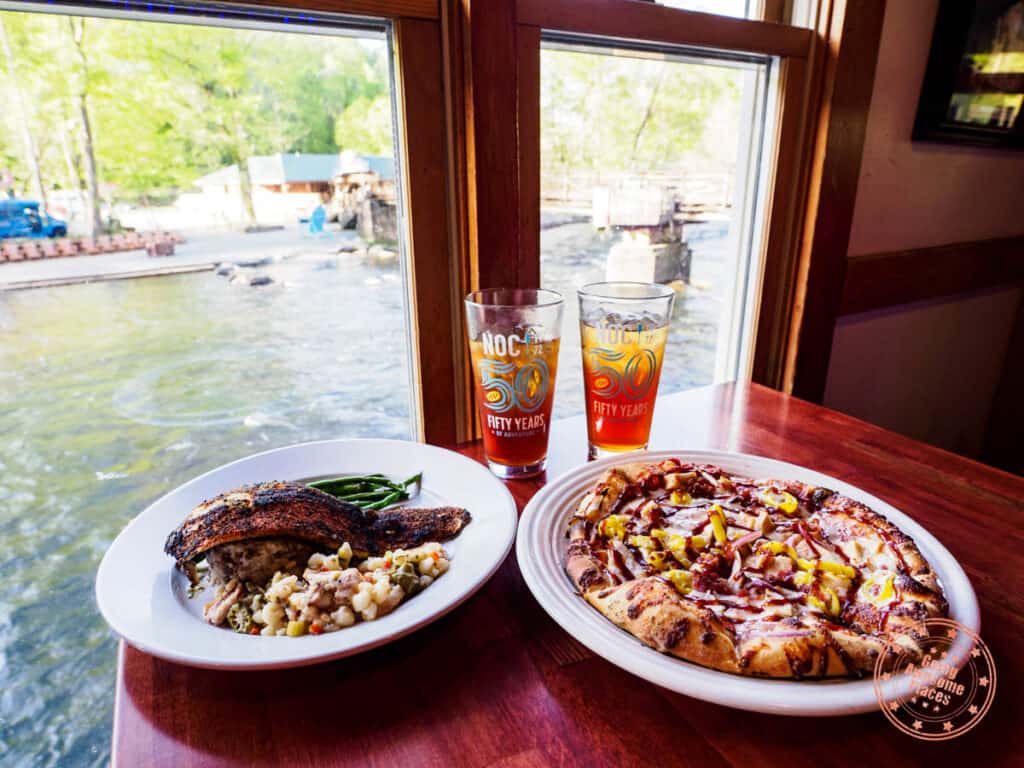 rivers end restaurant nantahala outdoor center trout and pizza dishes