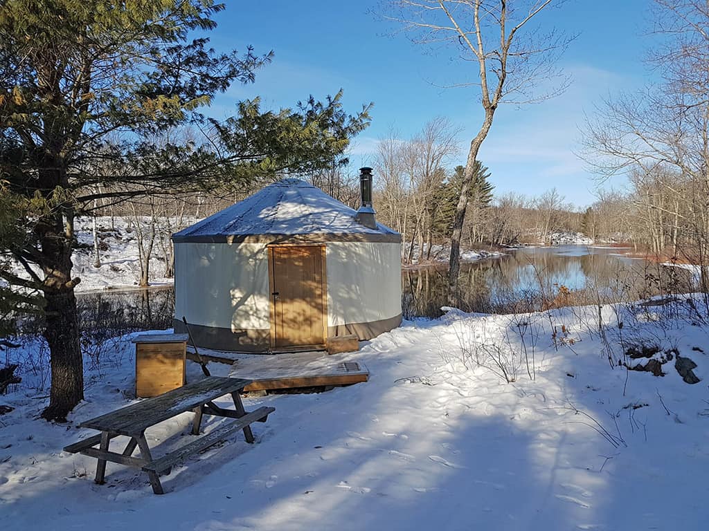 salmon river wilderness camp winter yurt in ontario