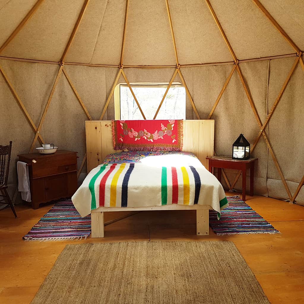 interior of salmon river wilderness camp yurt