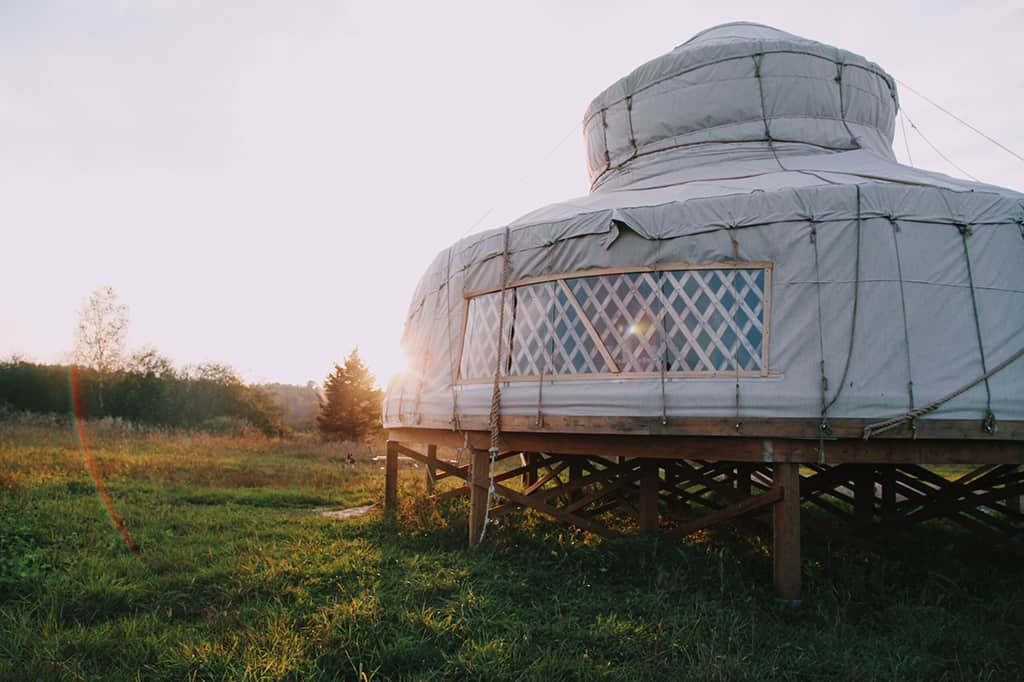 the buffalo farm yurt at sunset
