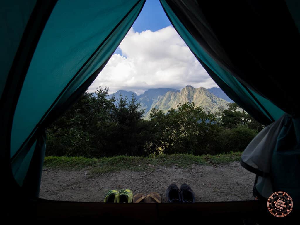 view of the andes mountains in peru from tent