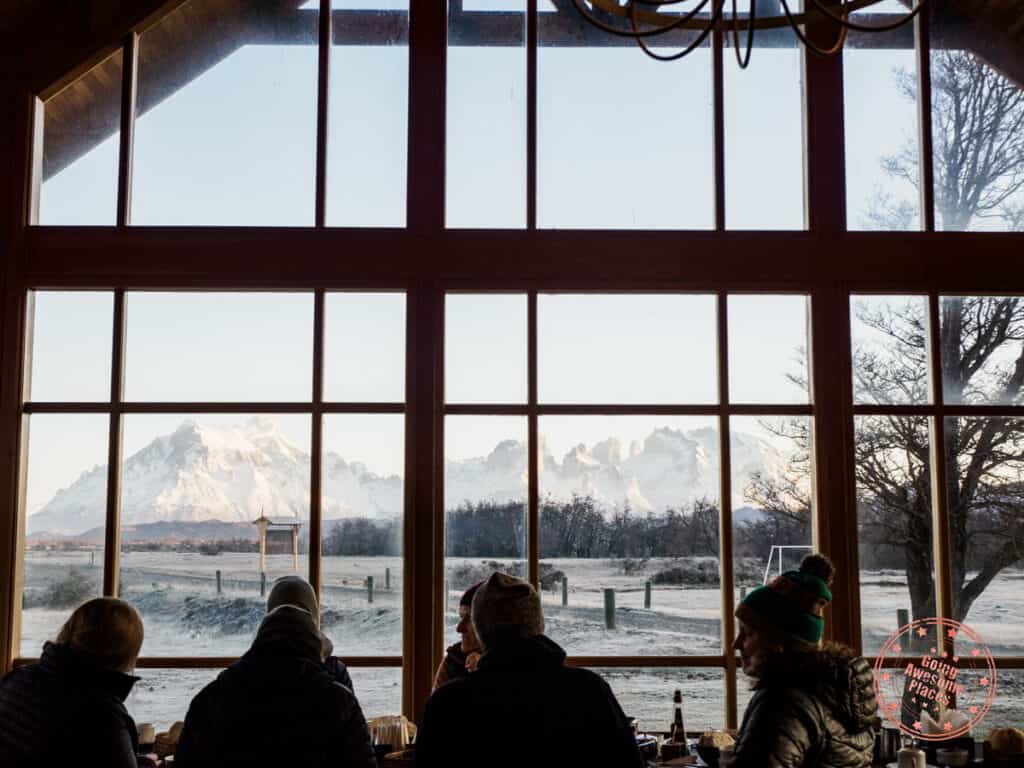 view of paine massif from dining lodge