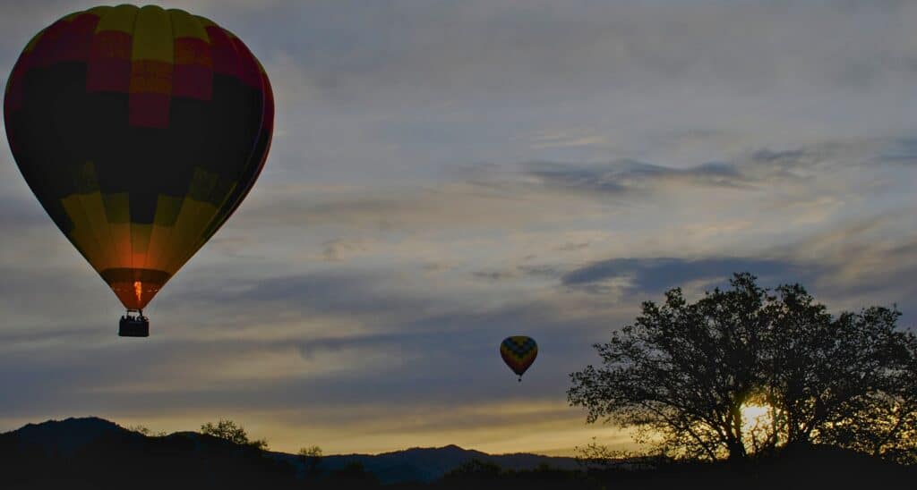 Yountville Balloons launching at sunset 
