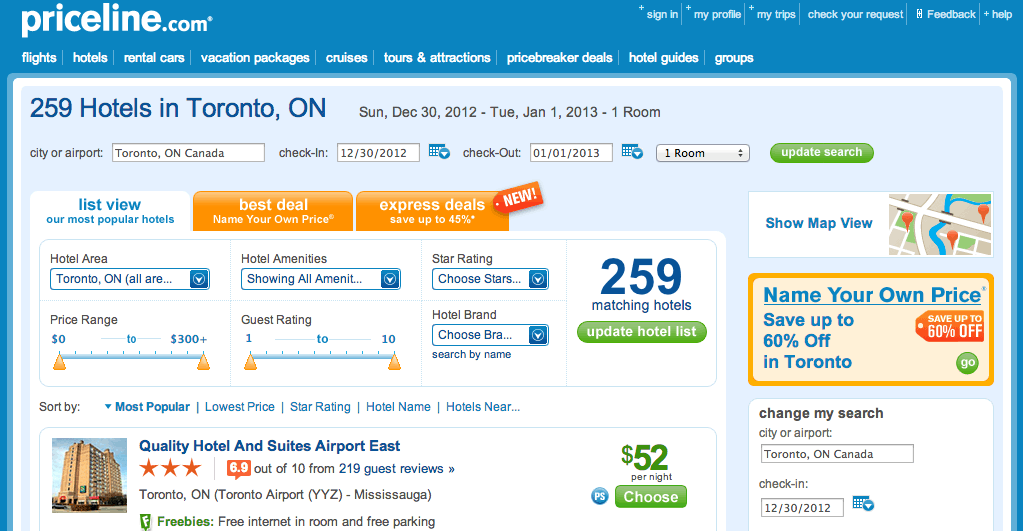 legacy priceline name your own price user interace